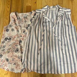 LOFT Women's Pink Floral and Striped Sleeveless Blouses